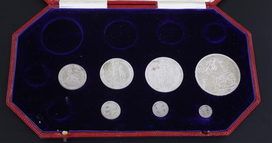 An incomplete Edward VII Coronation matt proof coin set 1902, light toning and tarnish otherwise UNC, morocco leather case